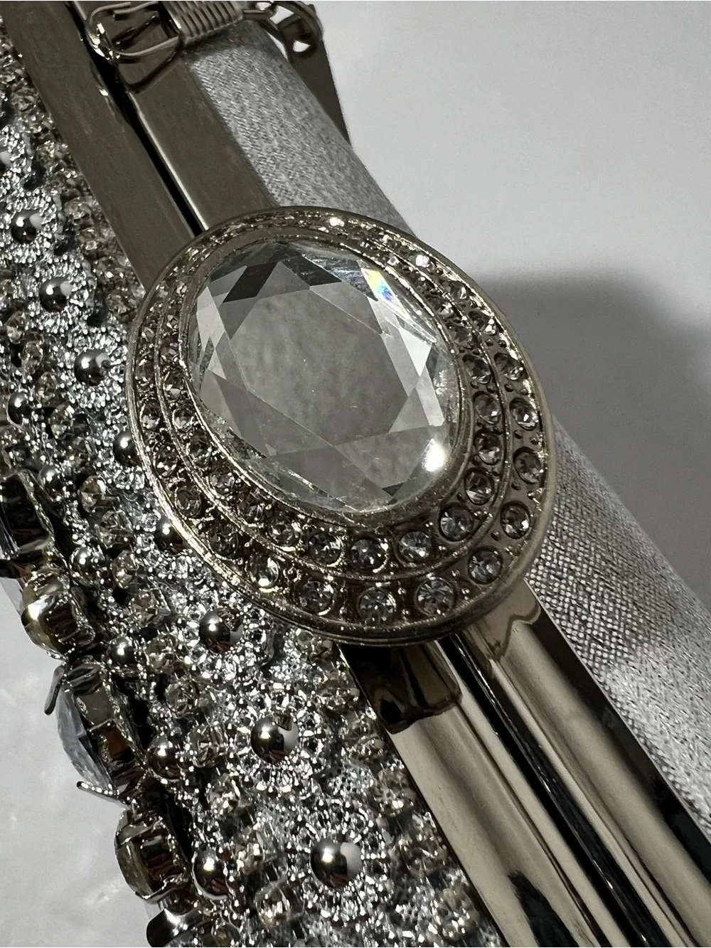 Silver-Tone Rhinestone Embellished Evening Clutch Bag Wedding Prom Formal purse